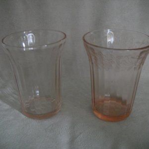 Pair of Jeannette CHERRY BLOSSOM Depression Glass flat 9 oz Tumblers